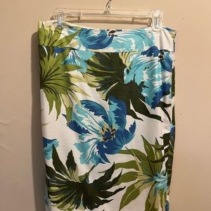 Tropical floral, blue, white, green , straight style